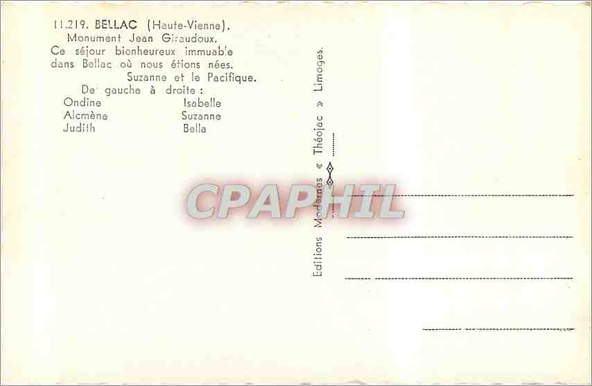 CPM Bellac Haute Vienne Monument Jean Giraudoux  — Rückseite
