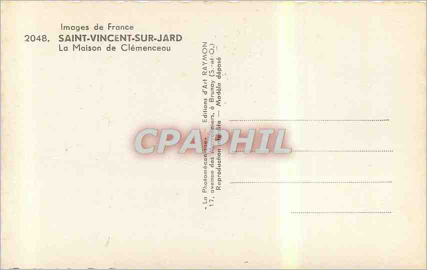 CPM Vendee Saint Vincent sur Jard La Maison de Clemenceau  — Rückseite