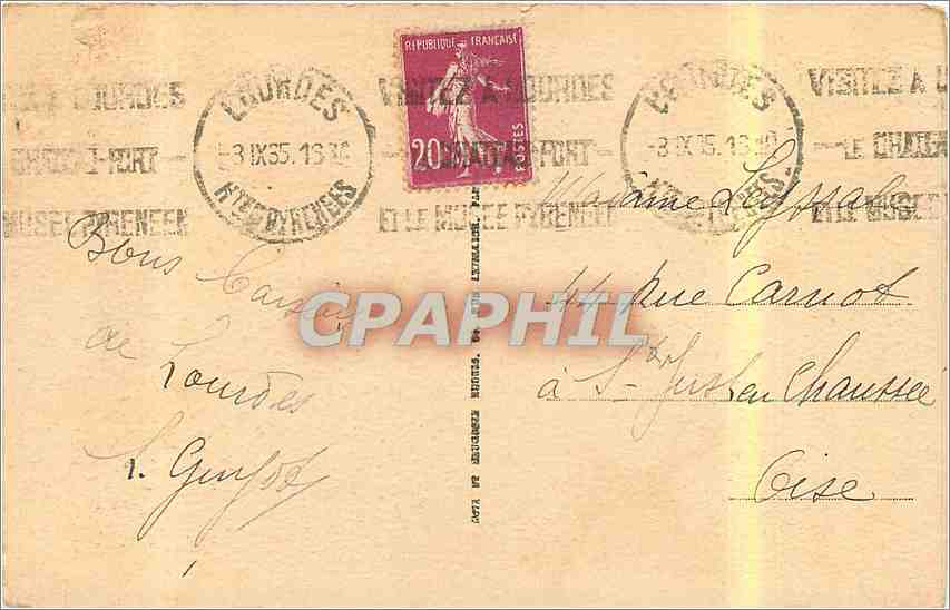 CPA De Lourdes je vous envoie mon souvenir  — Verso