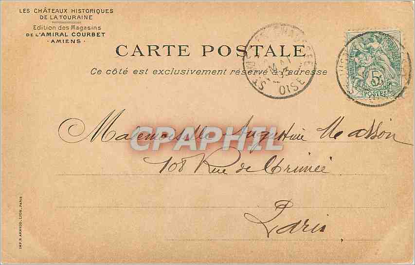 CPA Les Chateaux de la Touraine Chateau de Blois  — Verso