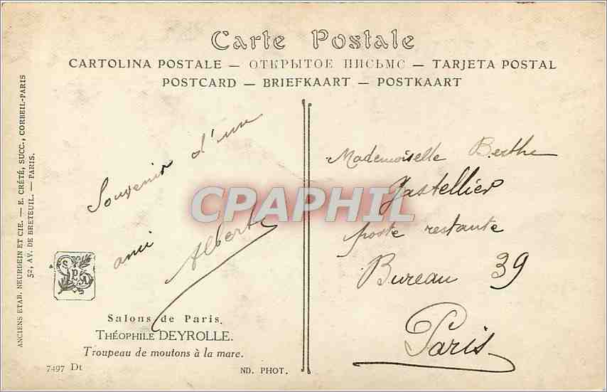 CPA Salons de Paris Theophile Deyrolle Troupeau de moutons a la mare Chien Moutons — Rückseite