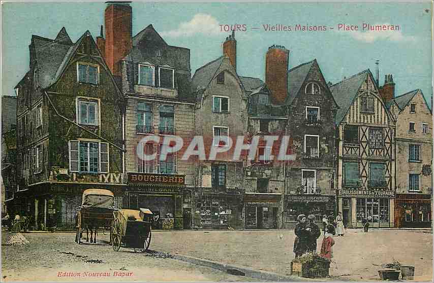 CPA Tours Vieilles Maisons Place Pumeran Boucherie