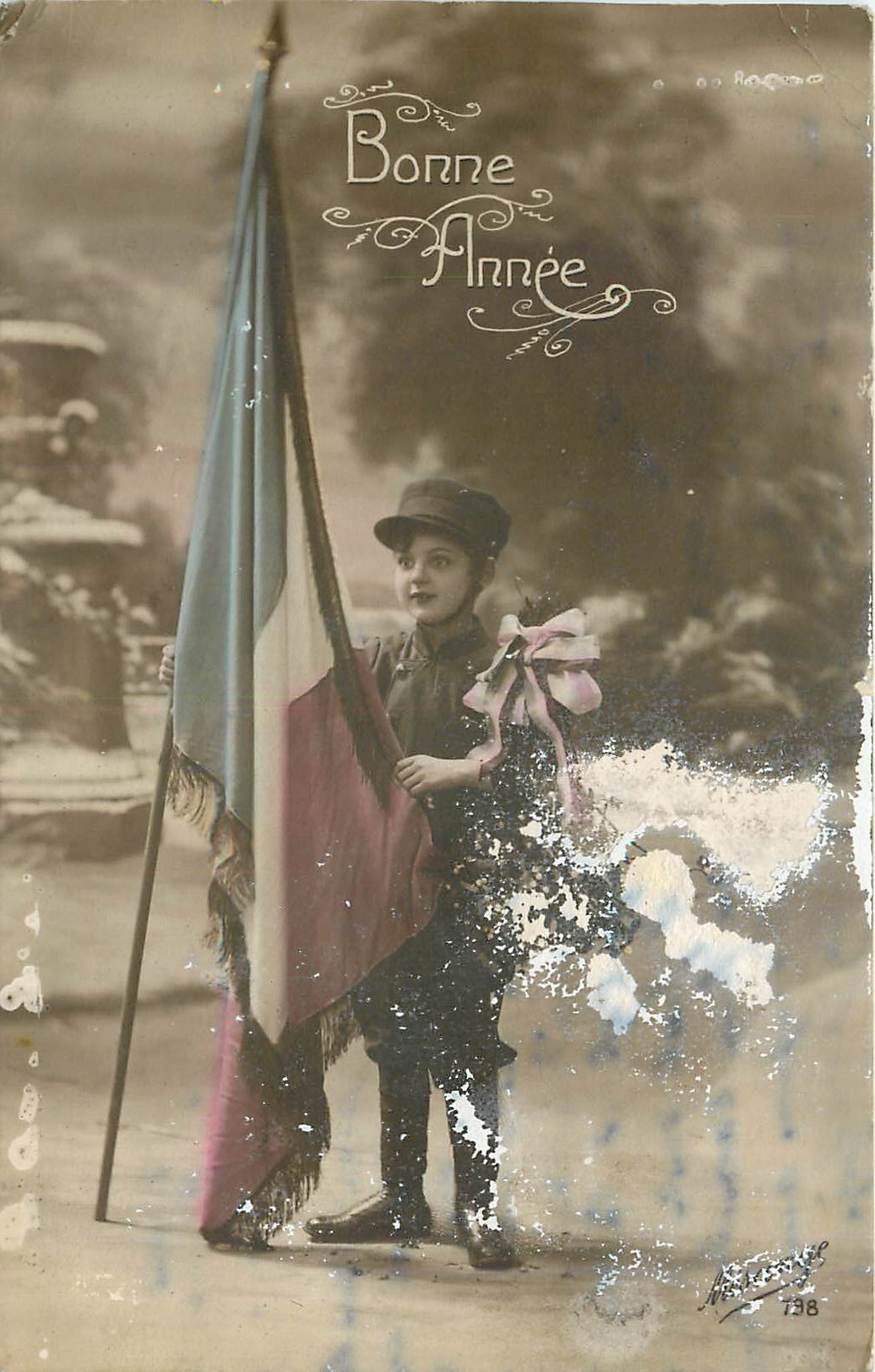 CPA Bonne Annee  Enfant Militaria Drapeau