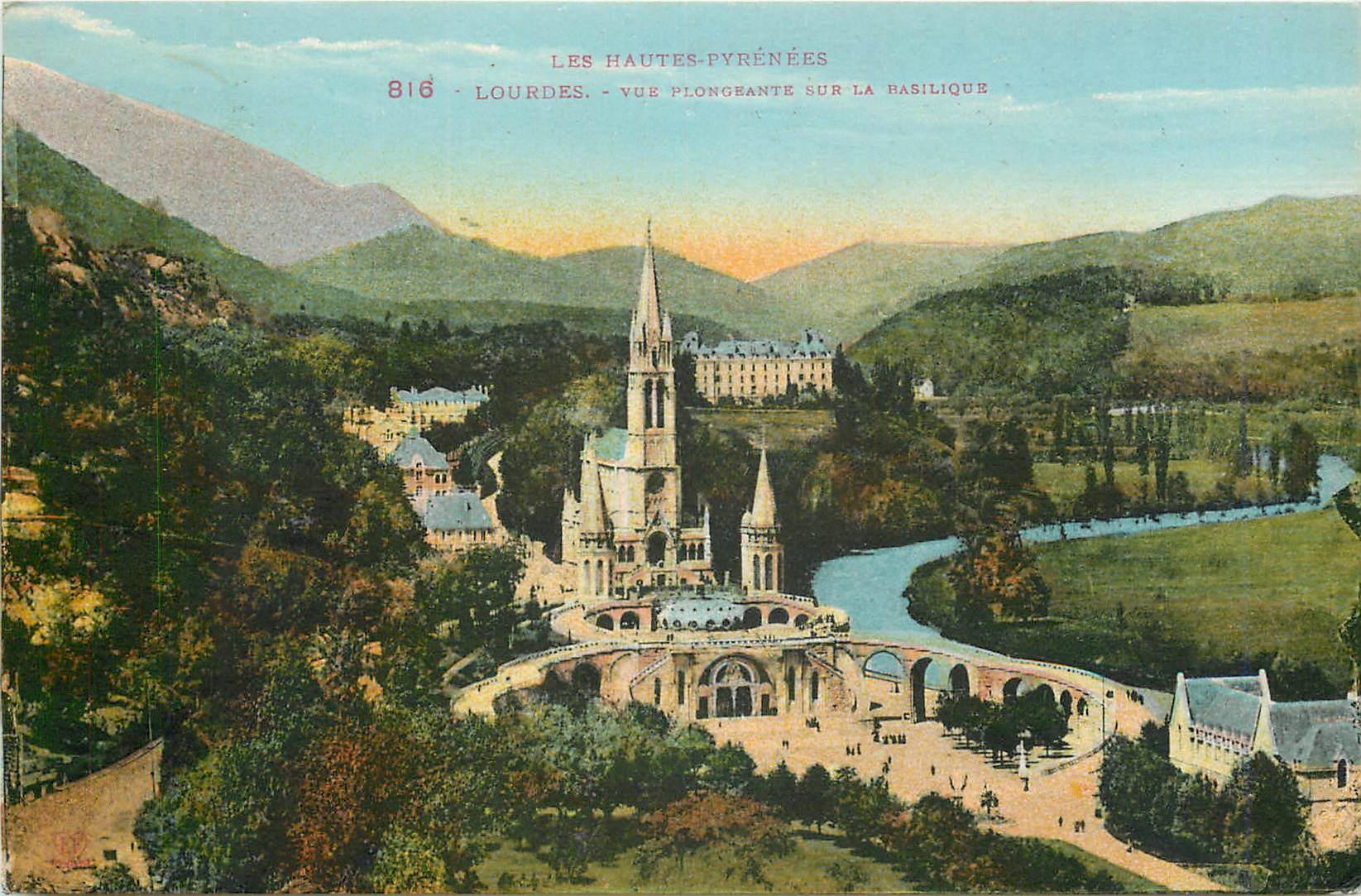 Lourdes — Vue plongeante sur la basilique — Photochromo Labouchère, Toulouse, n°816