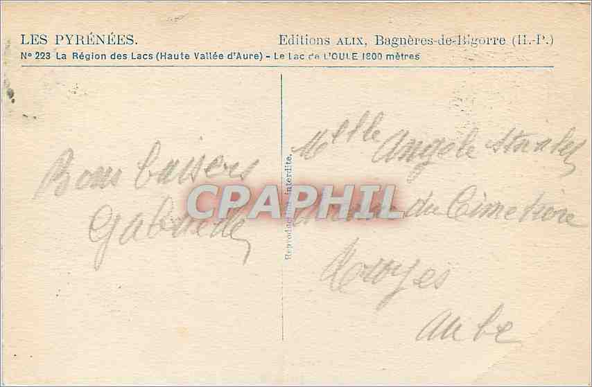 CPA Bagneres de Bigorre HP La Region des Lacs Haute Vallee d'Aure  — Verso