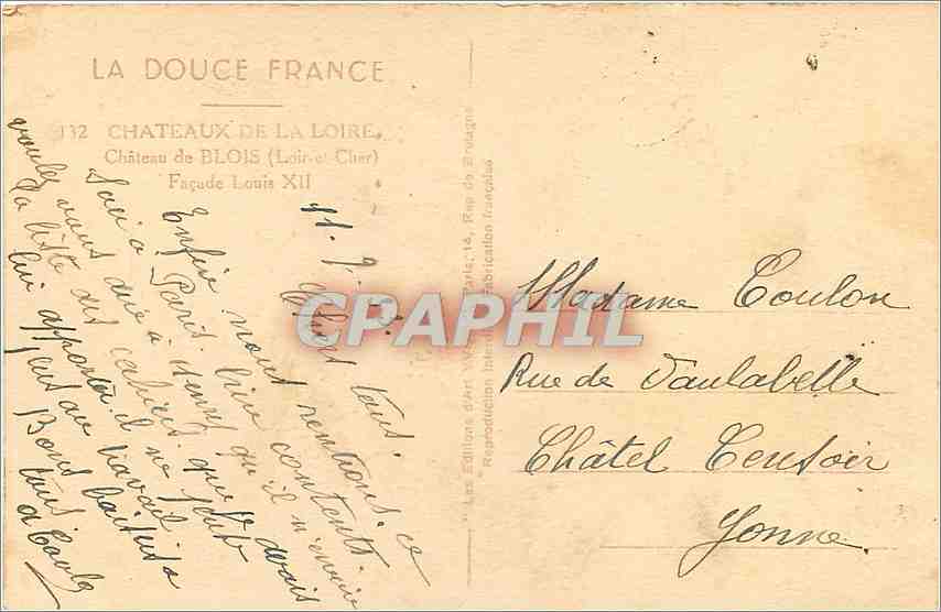 CPA Chateaux de la Loire Chateau de Blois Loir et Cher Facade Louis  — Verso