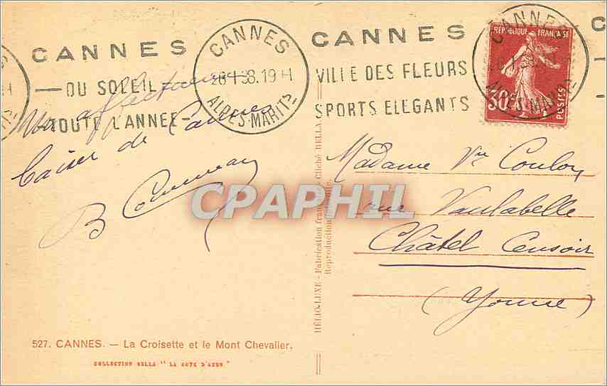 CPA Cannes La Croisette et le Mont Chevalier  — Rückseite