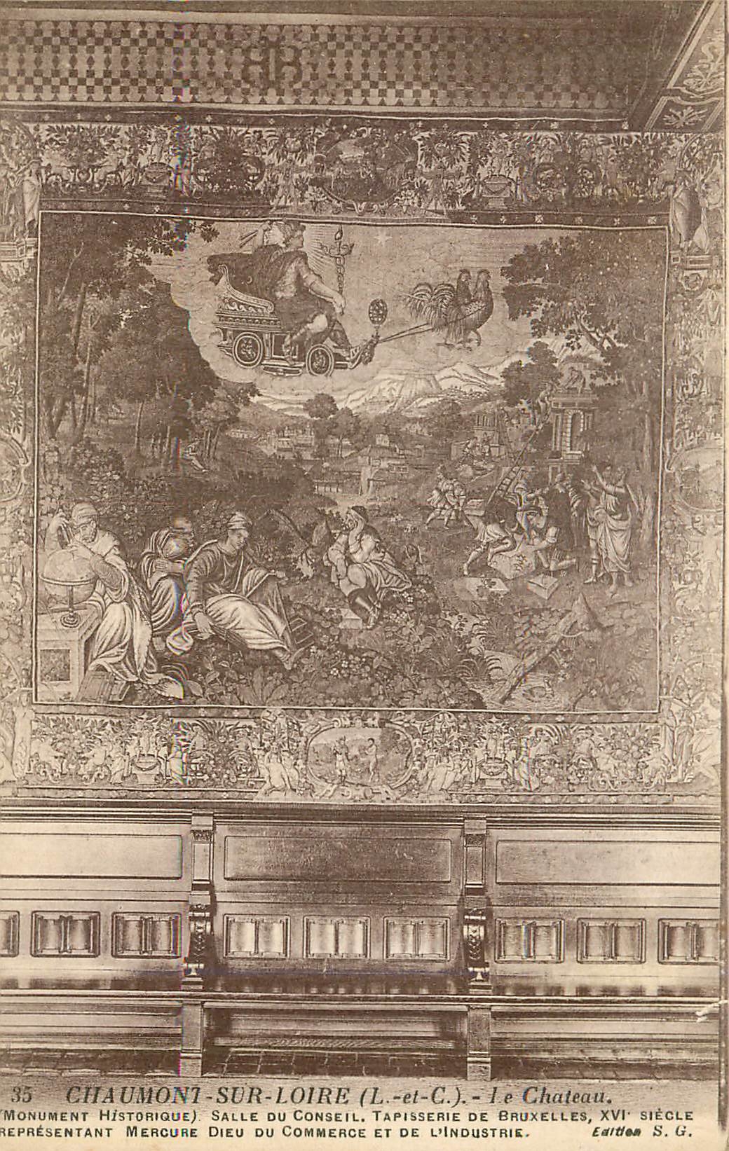 Chaumont-sur-Loire (Loire-et-Loire) - Schloss - Ratssaal - Wandteppich aus dem 16. Jahrhundert, darstellend Merkur, Gott des Handels und der Industrie