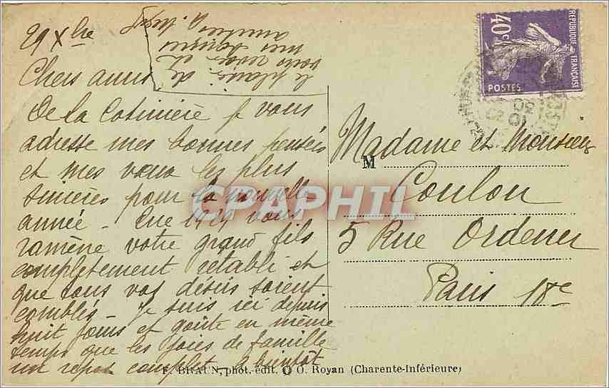Charente-Inferieure — La Pointe du CHAPUS — Le Bateau de l'île d'Oléron — Verso