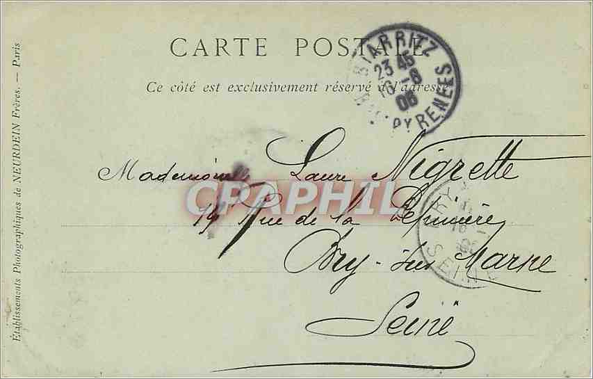 CPA Biarritz La Grande Plage et le Casino Municipal  — Verso