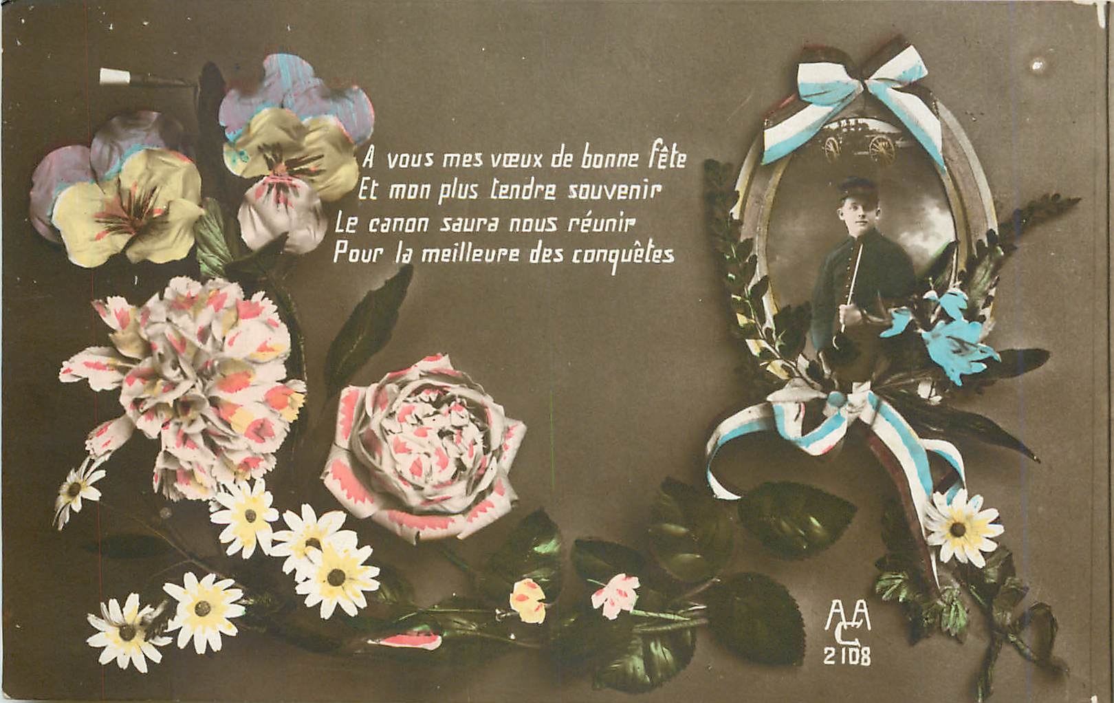 CPA A vous mes voeux de bonne fete Soldat Militaria