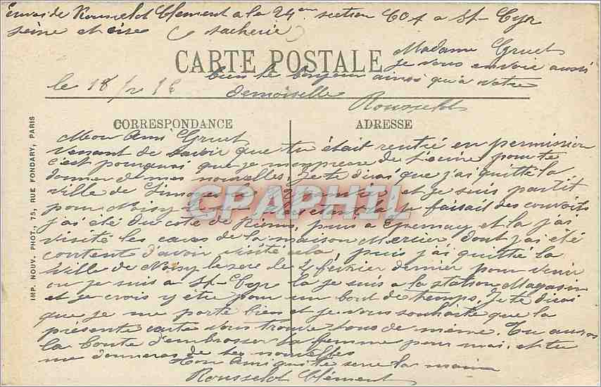 CPA Palais de Versailles Galerie des Glaces  — Verso
