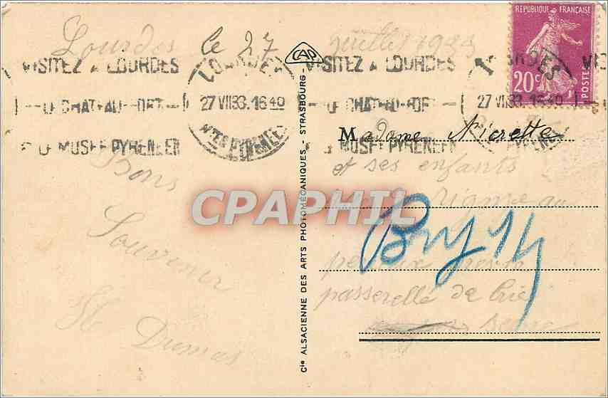 CPA Lourdes La Basilique et les Pyrenees  — Verso