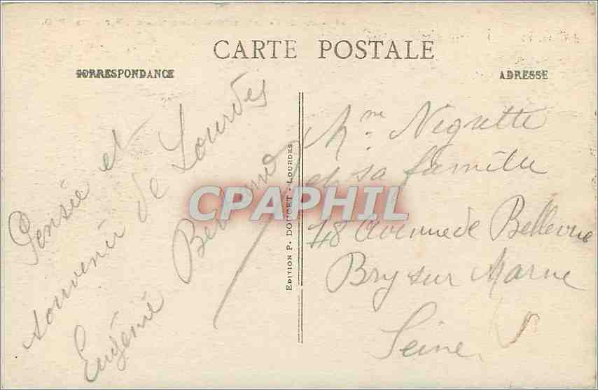 CPA Lourdes La Basilique et la chaine des Pyrenees  — Verso