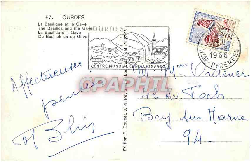 CPM Lourdes La Basilique et le Gave  — Verso