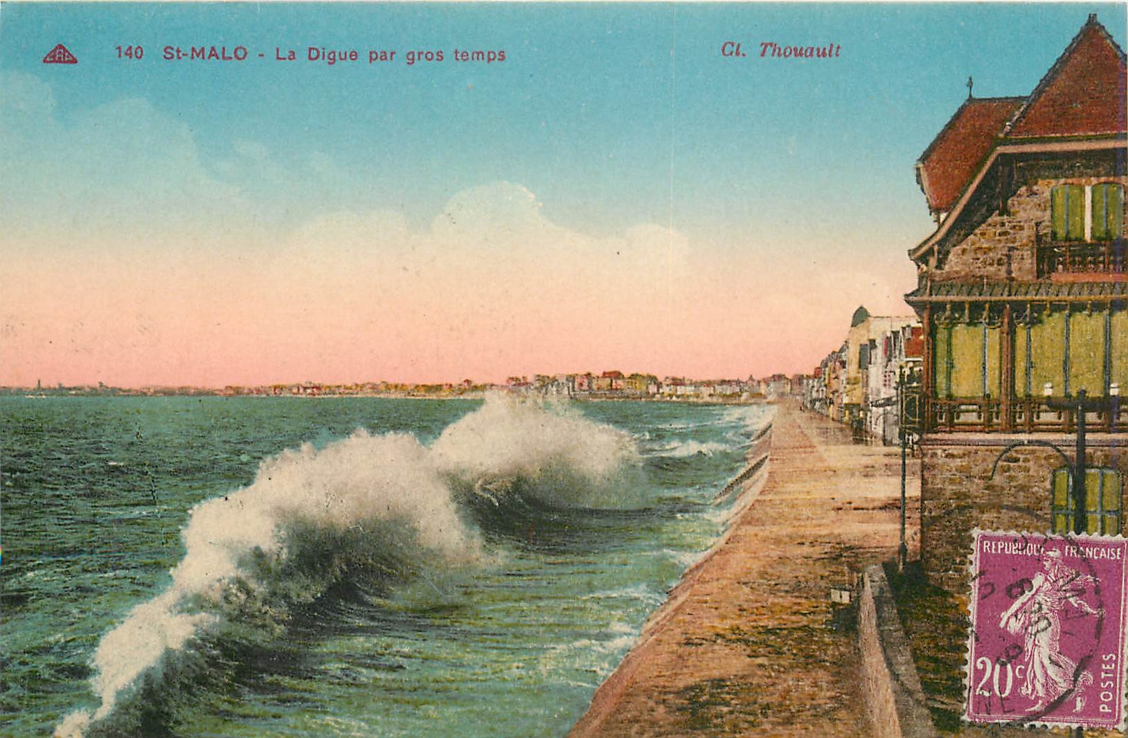 CPA St Malo La Digue par gros temps 