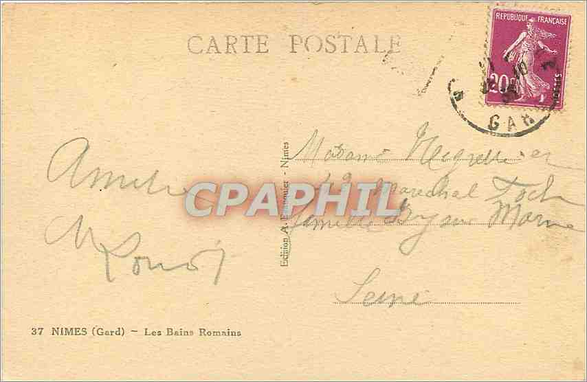 CPA Nimes Gard Les Bains Romains  — Rückseite