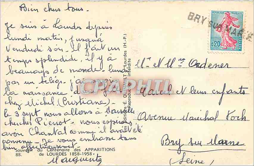 CPA Souvenir du Centenaire des Apparitions de Lourdes  — Verso