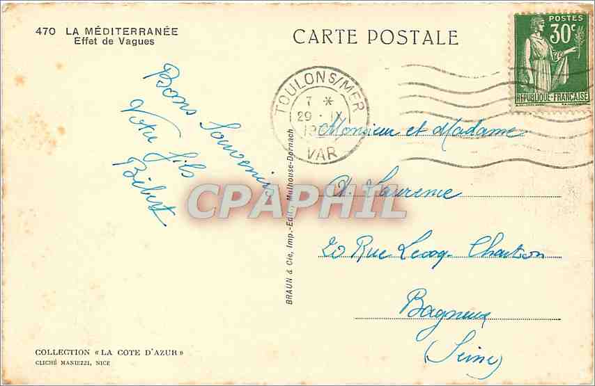 CPA La Mediterranee Effet de Vagues  — Verso
