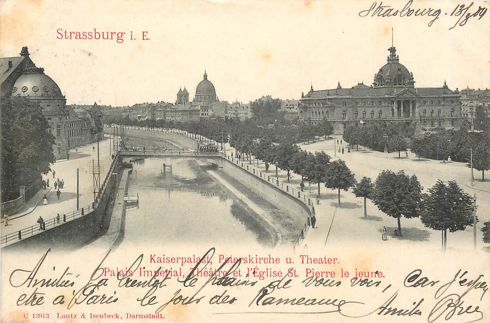 CPA Strassburg Palais Imperial Theatre et l'Eglise St Pierre le jeune 