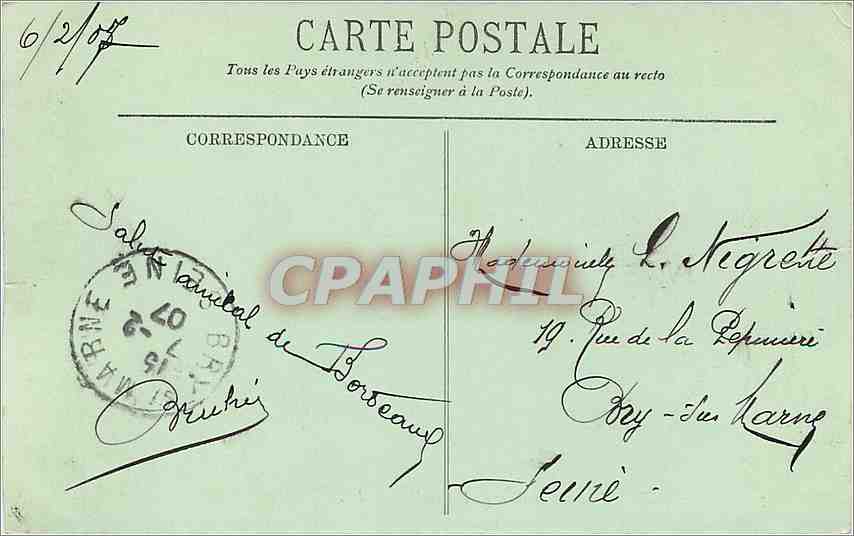 CPA Bordeaux Fontaine et Place de la Comedie Caleche Oriflamme — Verso