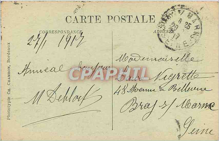 CPA Bordeaux Le Pont  — Verso