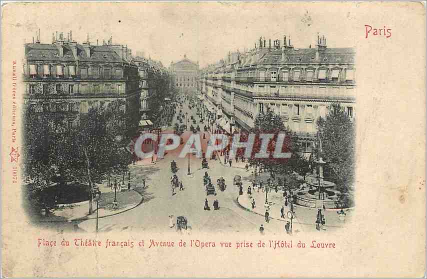 CPA Paris Place du Theatre et Avenue de l'Opera vue prise de l'Hotel du Louvre 