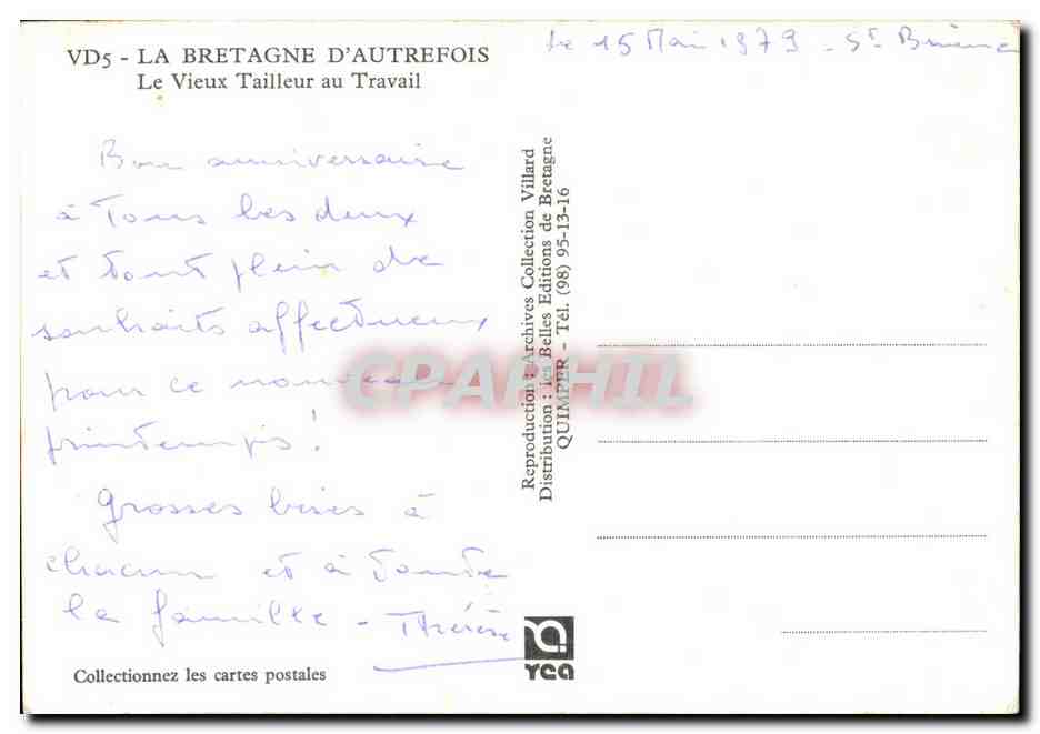 CPM Folklore Costume La Bretagne d'autrefois Le vieux tailleur au travail  — Verso