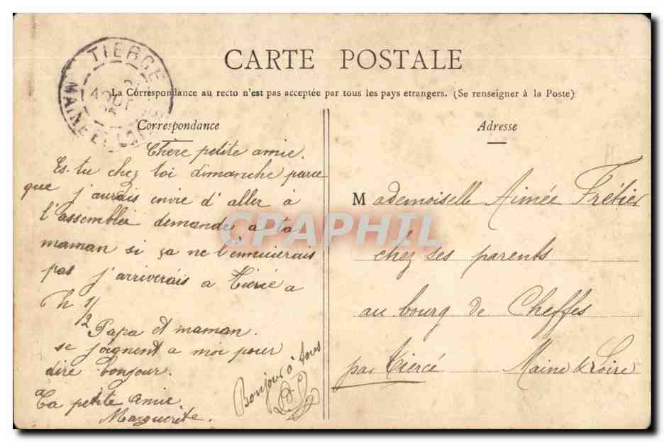 CPA Costume Folklore Tyep de ma Beaute sablaise  — Verso