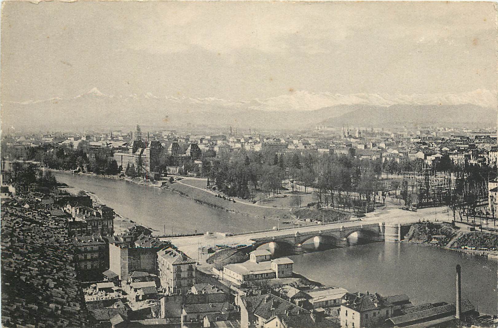 Grenoble — vue panoramique avec le fleuve et les montagnes en arrière-plan — CPAPHIL