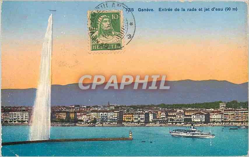 CPA GENEVE Entée de la rade et jet d'eau