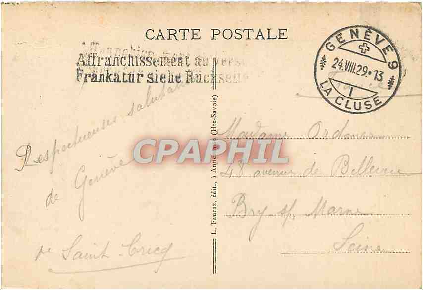 CPA GENEVE - Quai Wilson — Verso