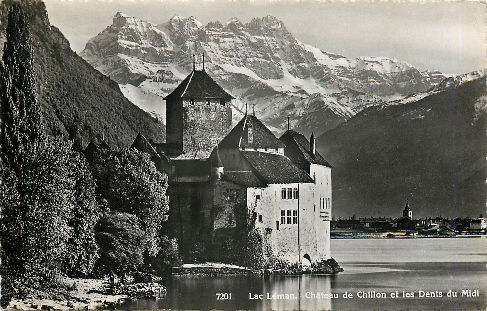 Lac Léman — Château de Chillon et les Dents du Midi — Édition Jäger Genève n°7201