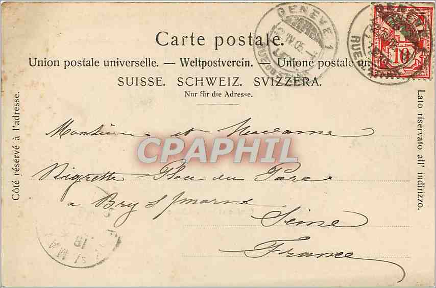 CPA GENEVE et le Mont-Blanc  — Verso