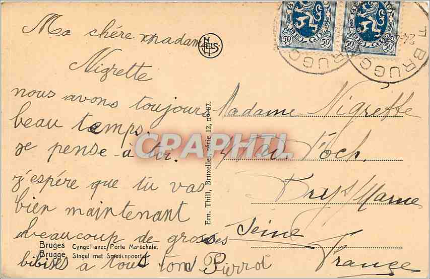 CPA Bruges Cyngel avec Porte Maréchale — Rückseite
