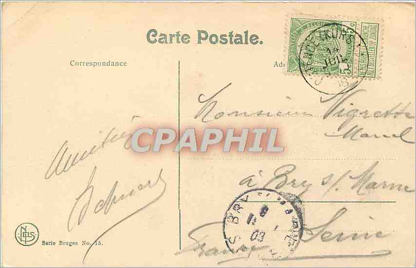 CPA Bruges Villa au Minnewater — Rückseite