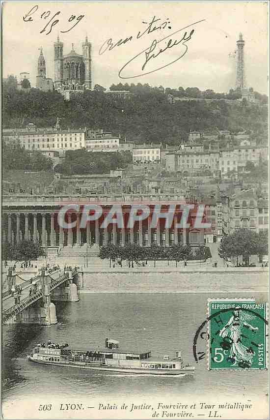 CPA LYON Palais de Justice  Fourvière et Tour métallique de Fourvière Bateau