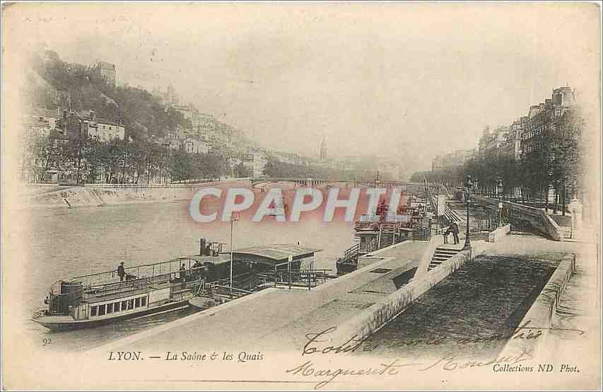 CPA Lyon - La Saone et les Quais Bateau