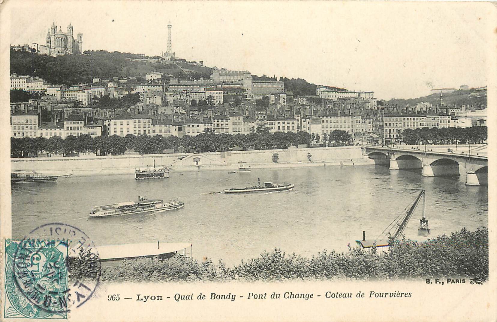CPA Lyon Quai de Bondy -Pont du Change - Coteau de Fourvière
