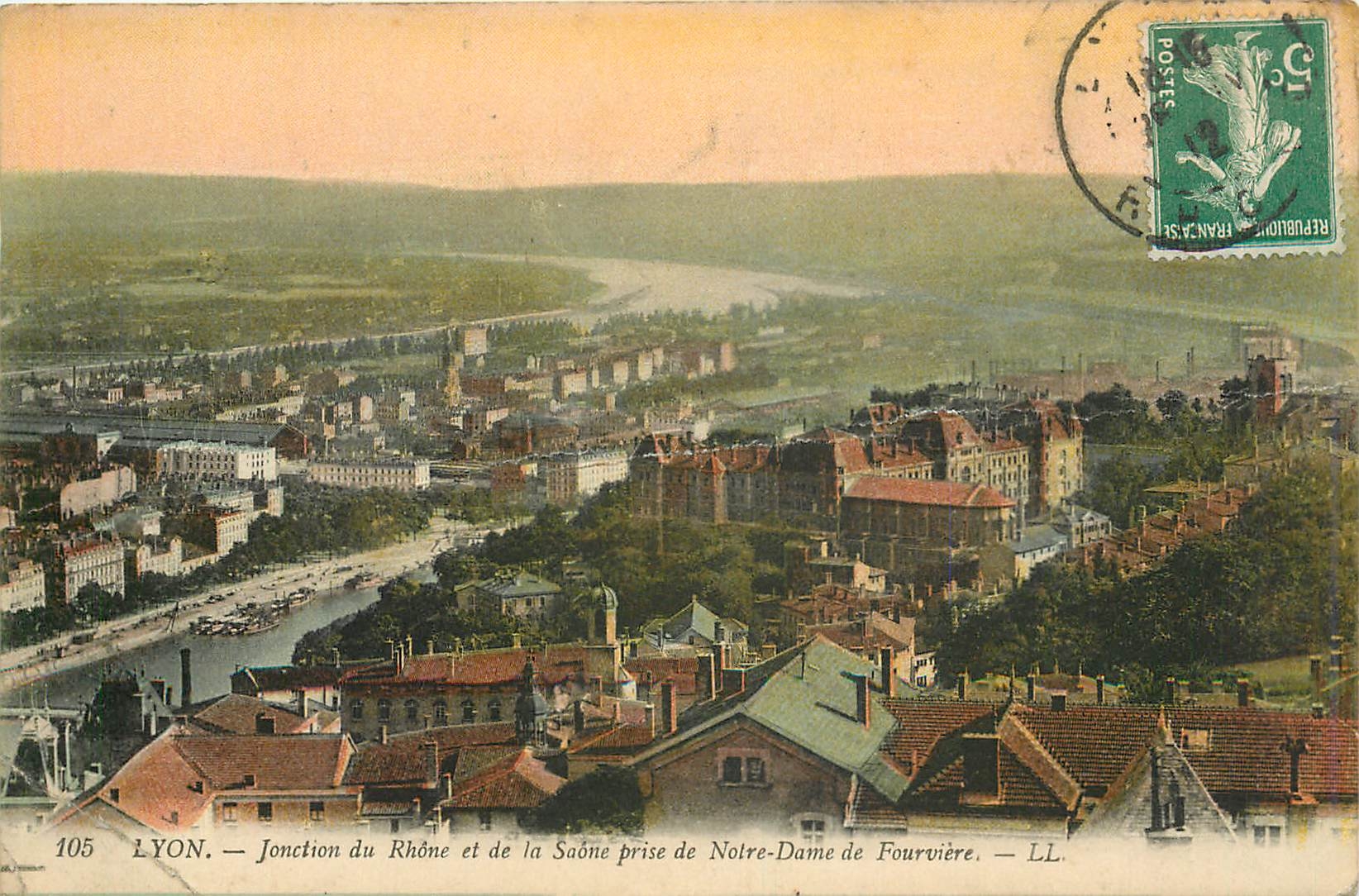 CPA Lyon Jonction du Rhone et de la Saone prise de notre Dame de Fourviere