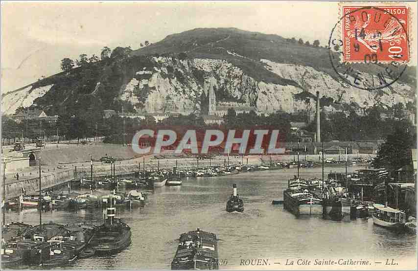 CPA Rouen - La cote Sainte-Catherine Bateaux