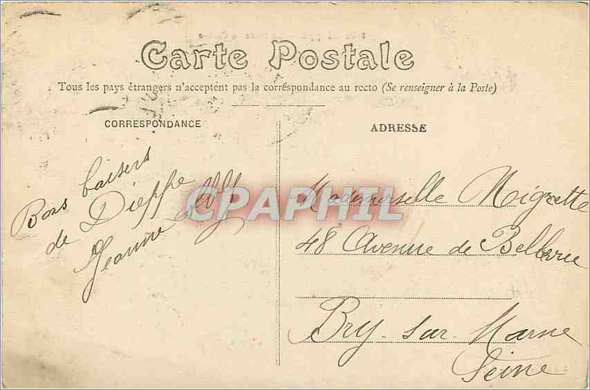 CPA Dieppe la place du Casino — Rückseite