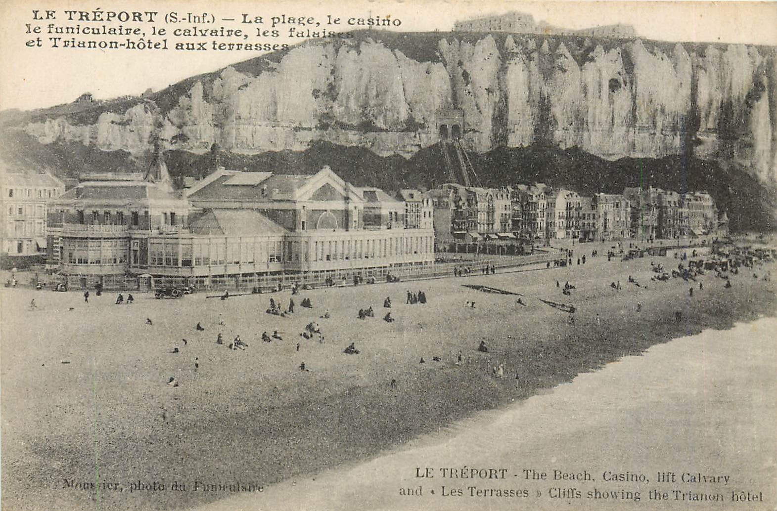 CPA Treport - La place  le Casino  le Funiculaire  le Calvaire  les Falaises et Trianon-hotel aux te