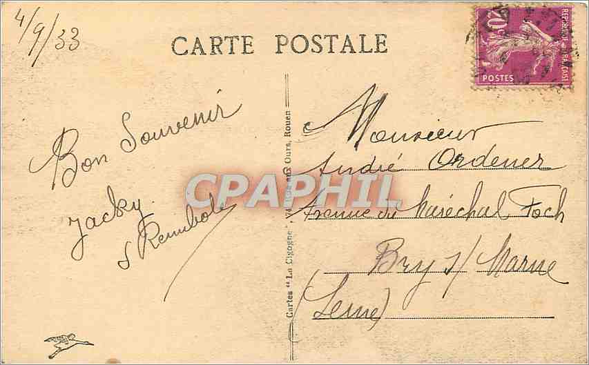 CPA Rouen Quai de Paris et Cote Sainte-Catherine Bateaux — Verso