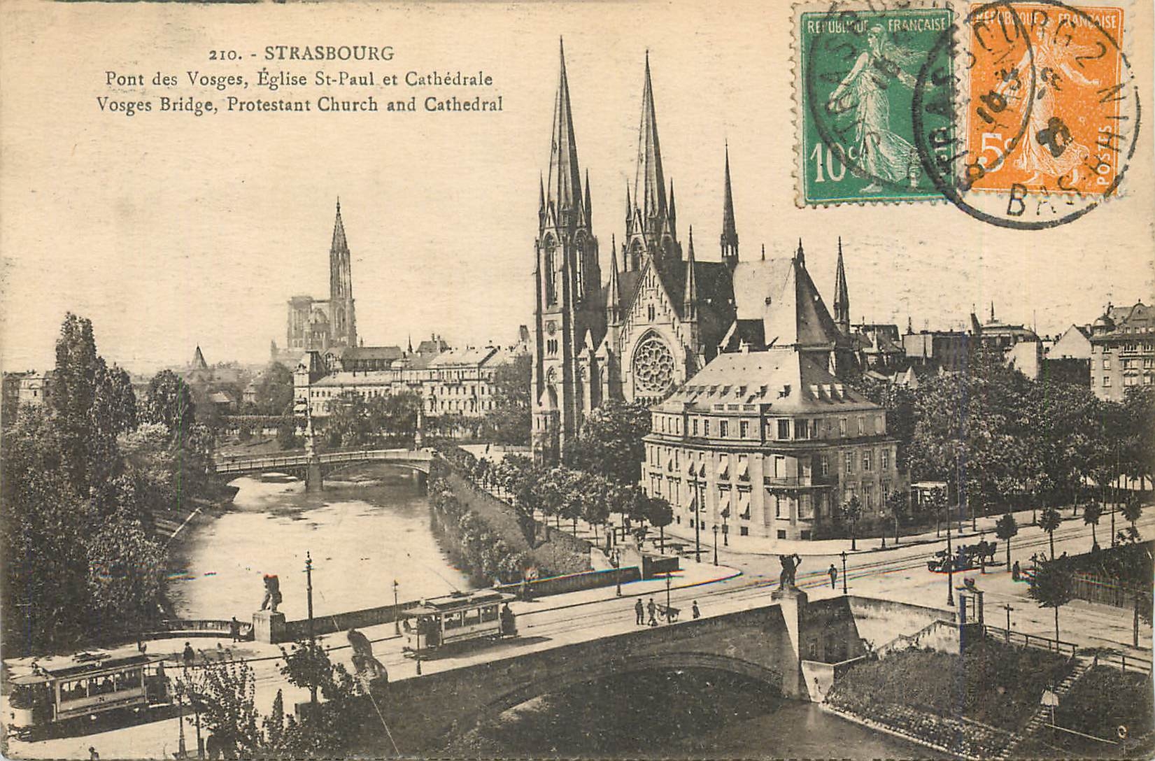 CPA Strasbourg Pont des Vosges  Eglise St-Paul et Cathedrale
