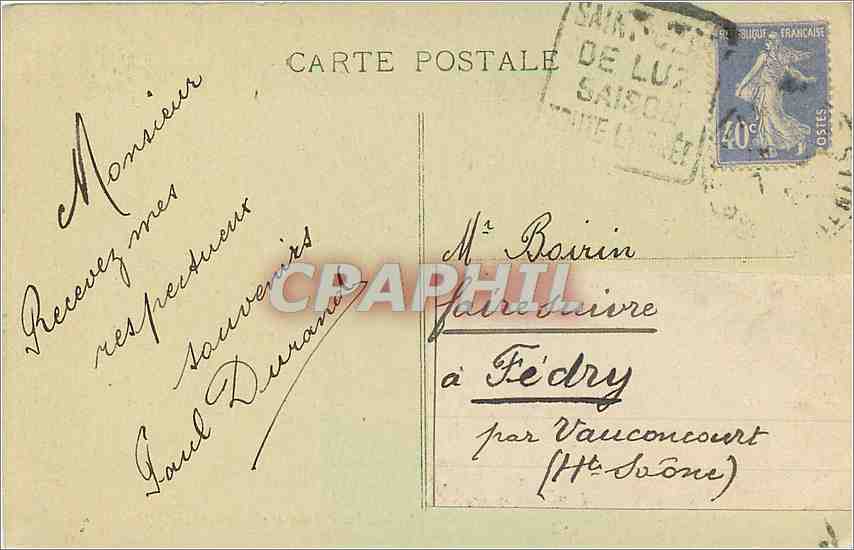 CPA Biarritz - Grande Plage - Hotel du Palais et Cote du Phare — Verso