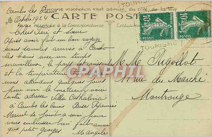 Cambo-les-Bains (B.P.) — Maison Edmond Rostand à Arnaga et les Montagnes — Phototypie Marcel Delbroy, Bordeaux — Rückseite