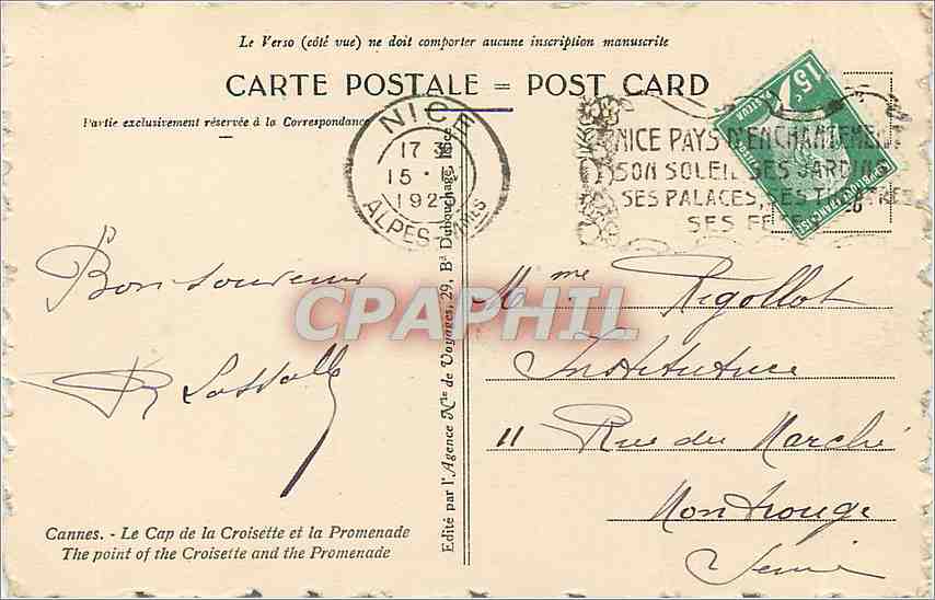 CPA Cannes - Le Cap de la croisette et la promenade — Rückseite