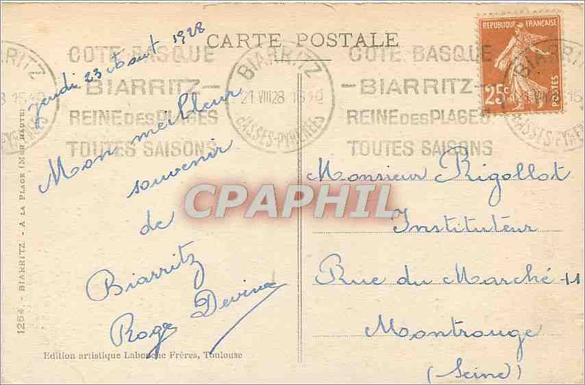 CPA Biarritz -Reine des Plages  — Verso