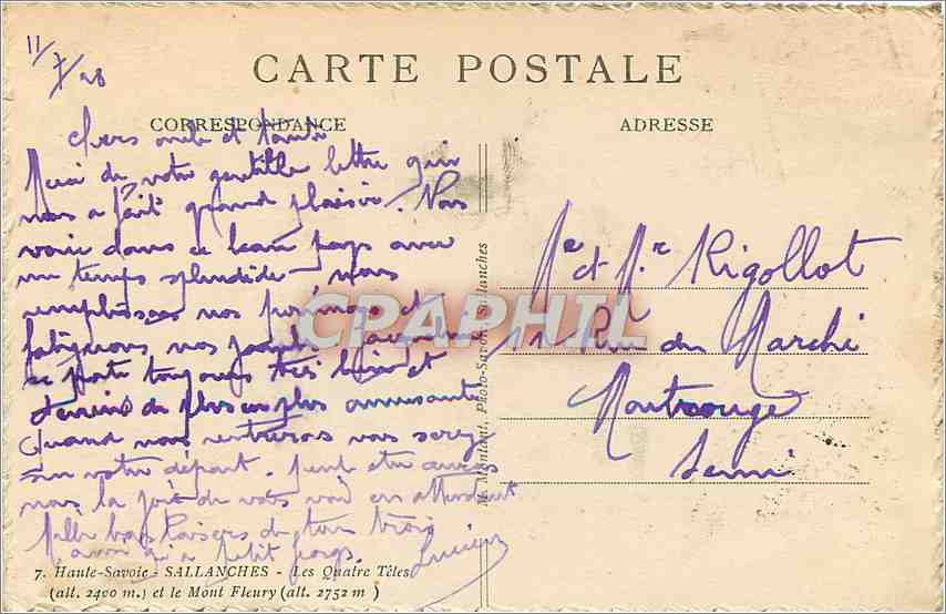 CPA Sallanches - Les Quatre Tetes et le mont Fleury — Back